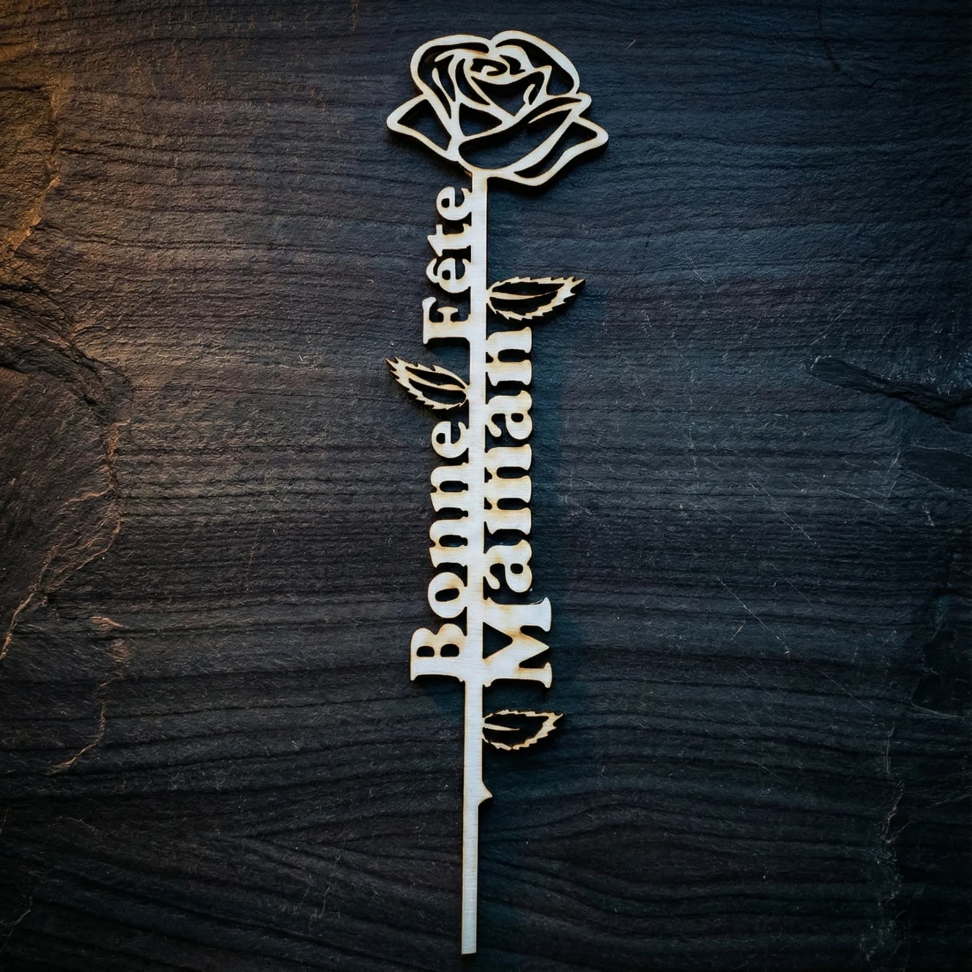 ROSE EN BOIS BONNE FETE MAMAN