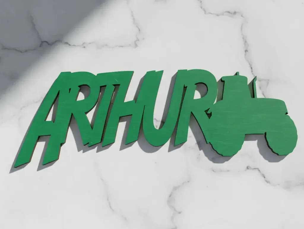 PRÉNOM DE PORTE DÉCOUPE LASER TRACTEUR EN CONTRE PLAQUE 3 MM D'ÉPAISSEUR PERSONNALISABLE