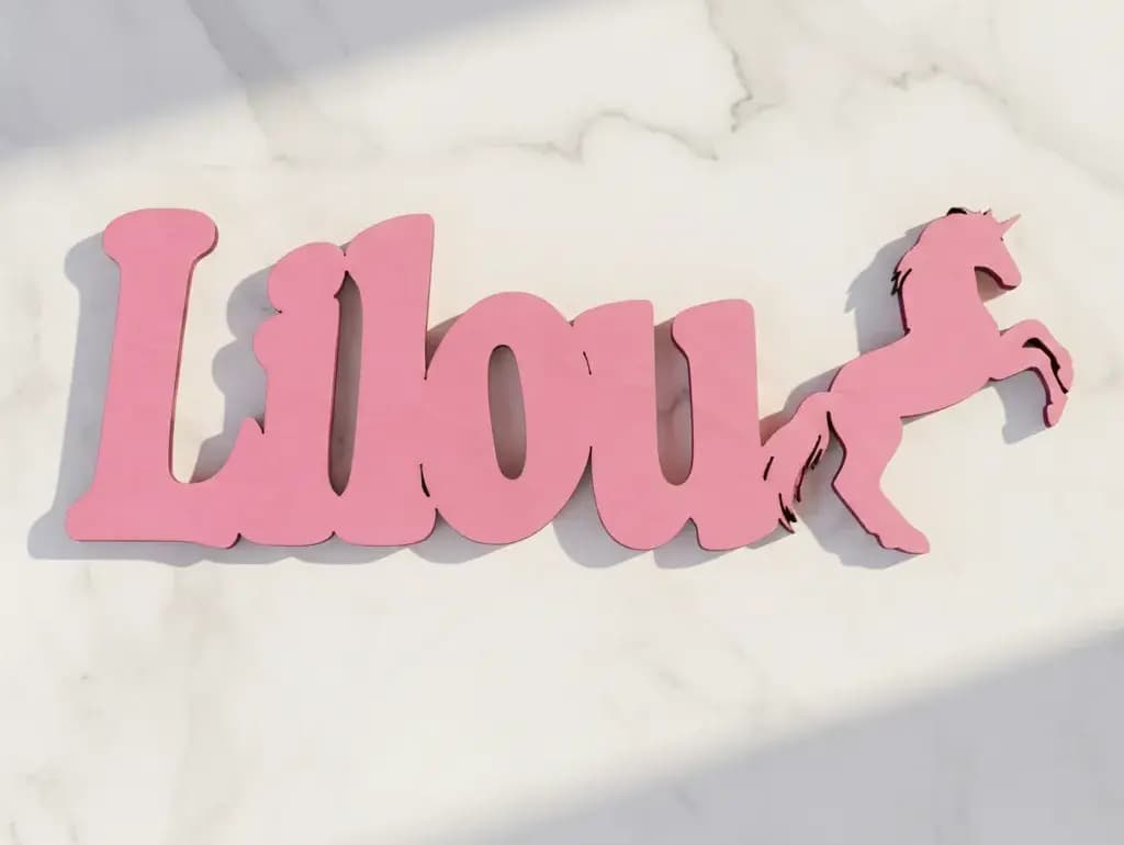 PRÉNOM DE PORTE DÉCOUPE LASER CHEVAL EN CONTRE PLAQUE 3 MM D'ÉPAISSEUR PERSONNALISABLE