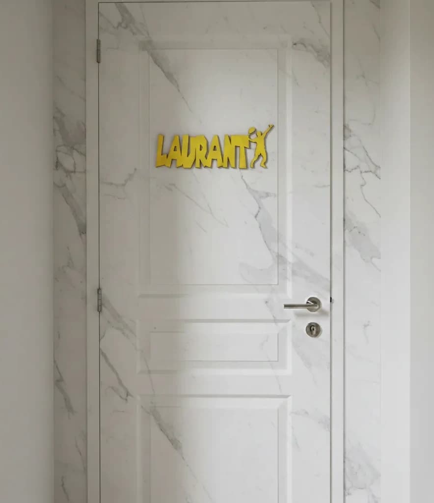 PRÉNOM DE PORTE DÉCOUPE LASER JOUEUR DE TENNIS EN CONTRE PLAQUE 3 MM D'ÉPAISSEUR PERSONNALISABLE 1