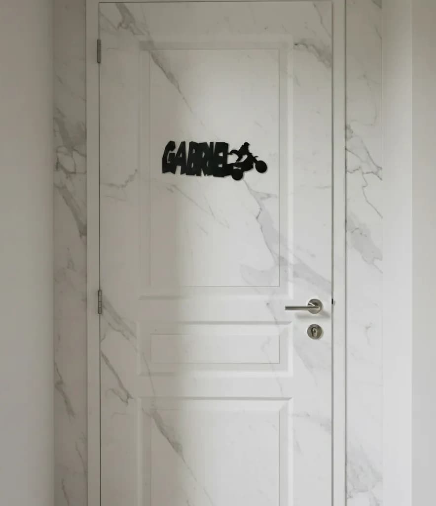 PRÉNOM DE PORTE DÉCOUPE LASER MOTOCROSS EN CONTRE PLAQUE 3 MM D'ÉPAISSEUR PERSONNALISABLE 1